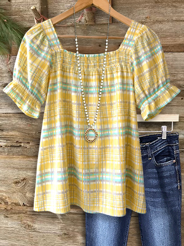 Sunshine Plaid Smocked Blouse