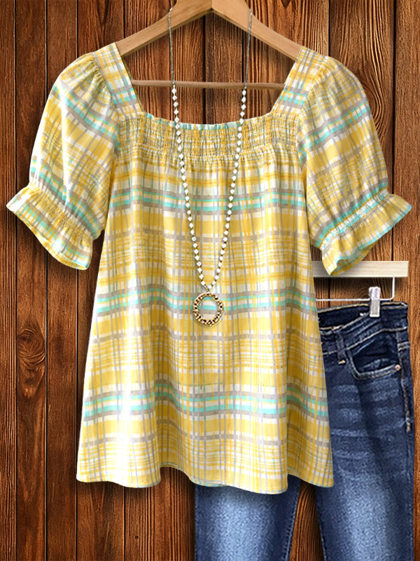 Sunshine Plaid Smocked Blouse
