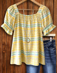 Sunshine Plaid Smocked Blouse