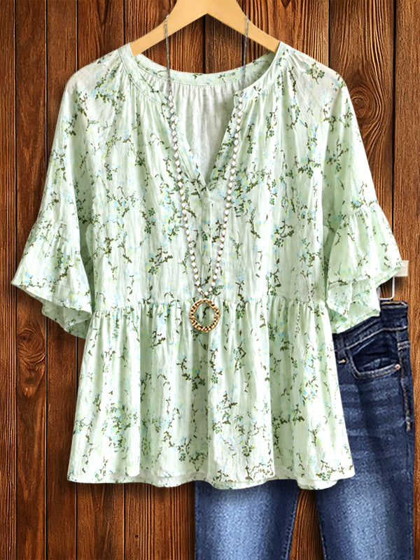 Sage Blossom Peplum Top