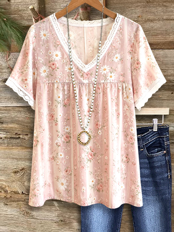 Rose Garden Lace Trim Tee