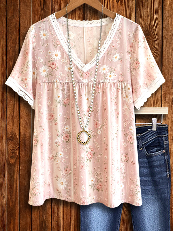 Rose Garden Lace Trim Tee