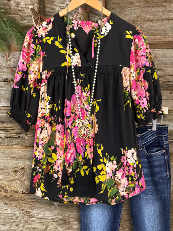 Midnight Garden Smocked Peasant Blouse
