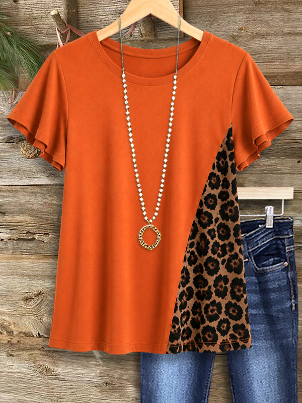 Flutter Sleeve Leopard Panel Tee