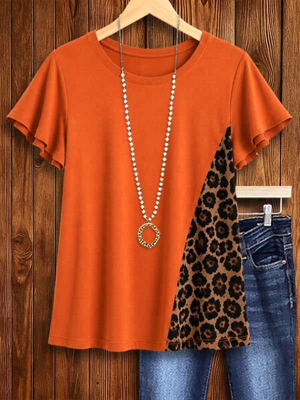 Flutter Sleeve Leopard Panel Tee