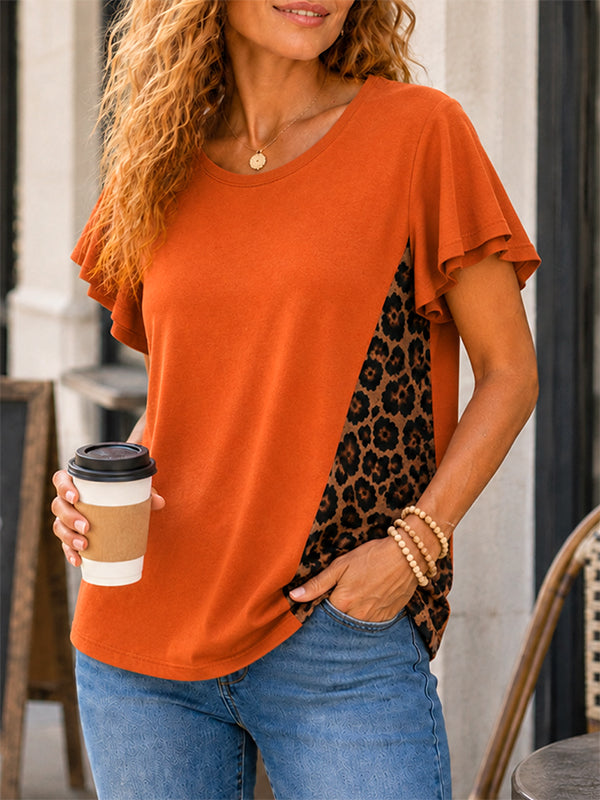 Flutter Sleeve Leopard Panel Tee