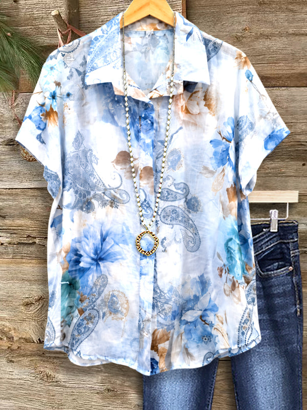 Floral Paisley Short Sleeve Button-Up Shirt