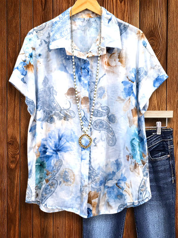 Floral Paisley Short Sleeve Button-Up Shirt