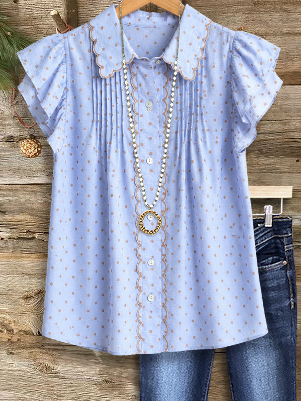 Ruffled Sleeve Scallop Collar Blouse