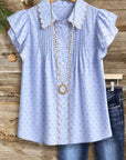 Ruffled Sleeve Scallop Collar Blouse