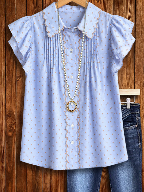 Ruffled Sleeve Scallop Collar Blouse