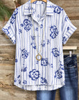 Floral Stripe Short Sleeve Button-Up Shirt