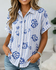 Floral Stripe Short Sleeve Button-Up Shirt