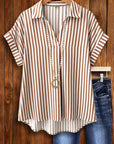 Split V-Neck Stripe Tunic Blouse