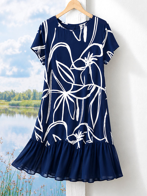 Floral Print Ruffle Hem Dress