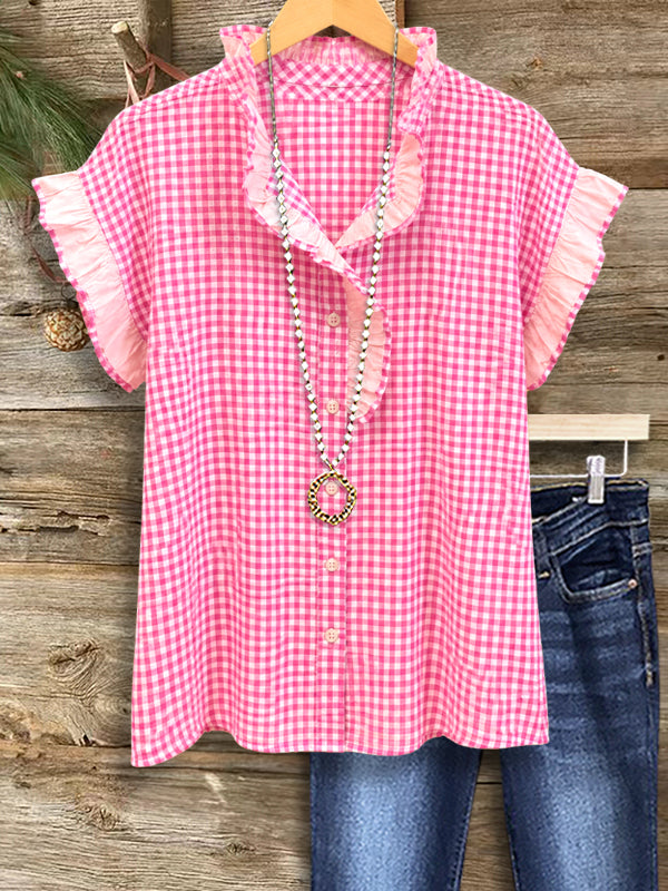 Sweet Magnolia Ruffle Gingham Blouse