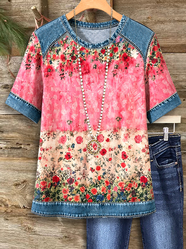 Denim Bloom Patchwork Tee
