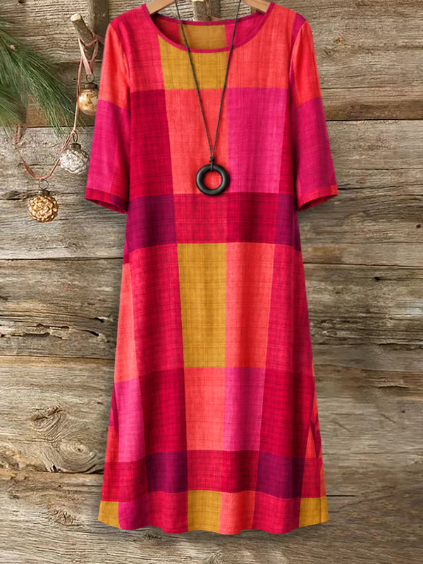 Sunset Plaid Midi Dress