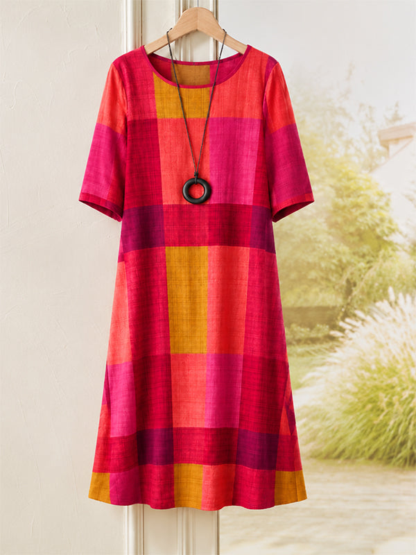 Sunset Plaid Midi Dress