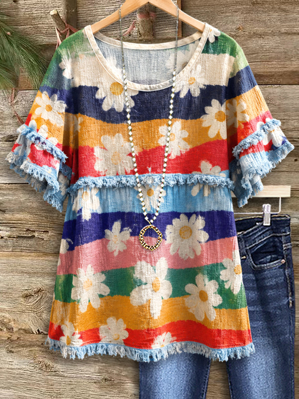 Rainbow Daisy Fringe Top