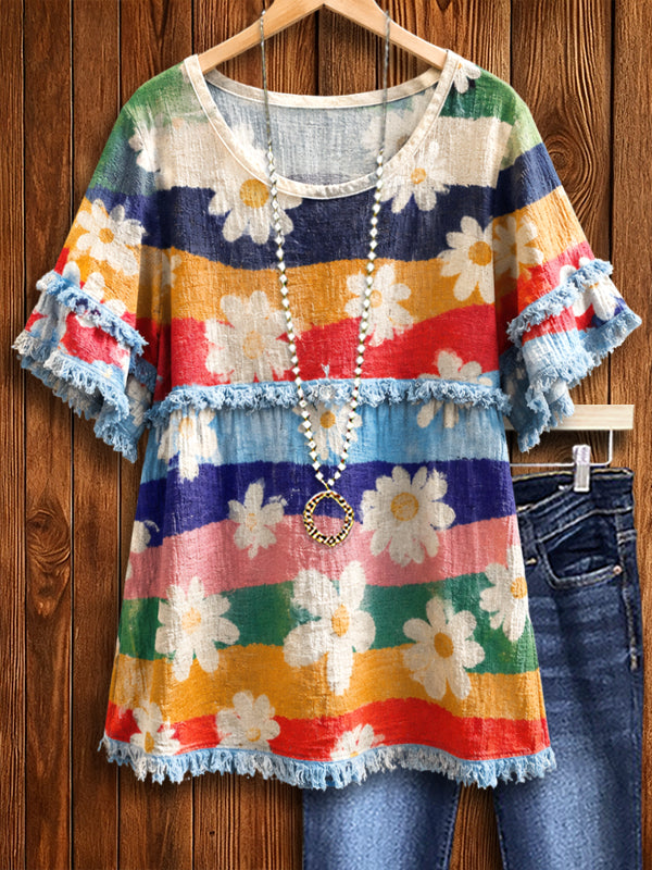 Rainbow Daisy Fringe Top