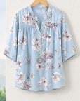 Sky Blossom Smocked Blouse