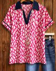Harper Pink Geo Polo Blouse