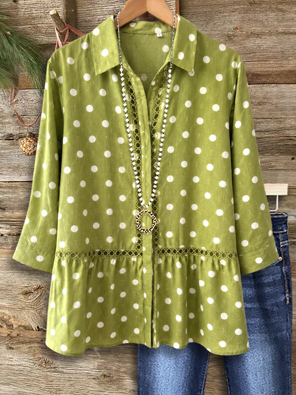 Polka Dot Lace Trim Peplum Shirt