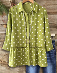Polka Dot Lace Trim Peplum Shirt