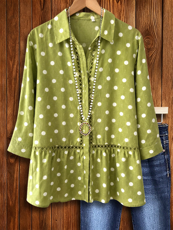 Polka Dot Lace Trim Peplum Shirt