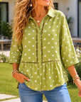 Polka Dot Lace Trim Peplum Shirt