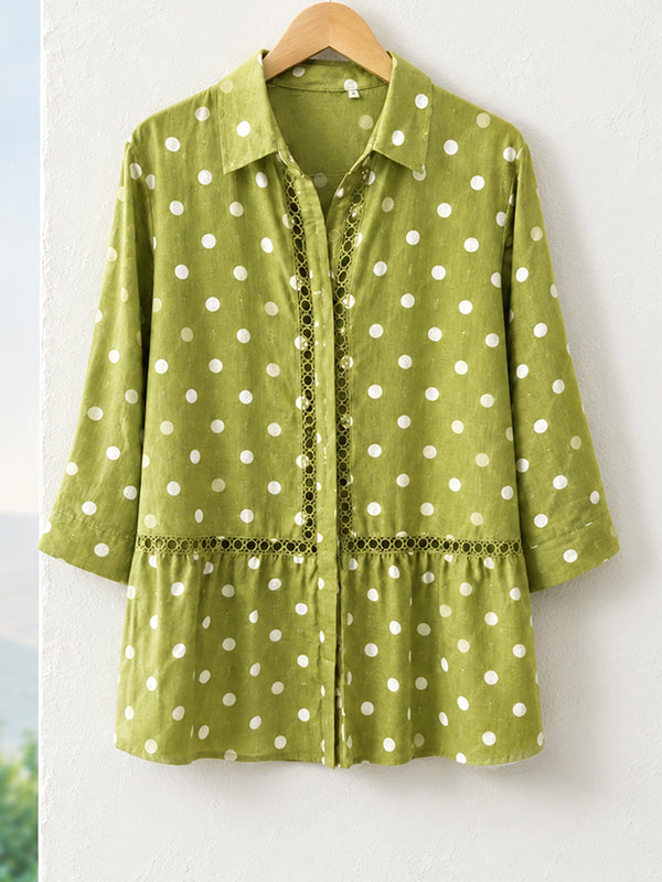 Polka Dot Lace Trim Peplum Shirt