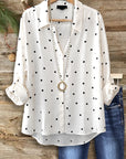 Classic Polka Dot Roll Sleeve Blouse