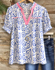 Coastal Swirl Puff Sleeve Blouse