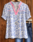 Coastal Swirl Puff Sleeve Blouse