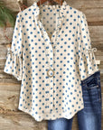 Blue Dot Ruffle Bell Sleeve Blouse