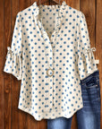 Blue Dot Ruffle Bell Sleeve Blouse
