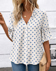 Blue Dot Ruffle Bell Sleeve Blouse