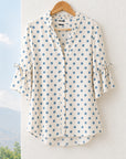 Blue Dot Ruffle Bell Sleeve Blouse