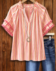 Sunset Stripe Lace Sleeve Blouse