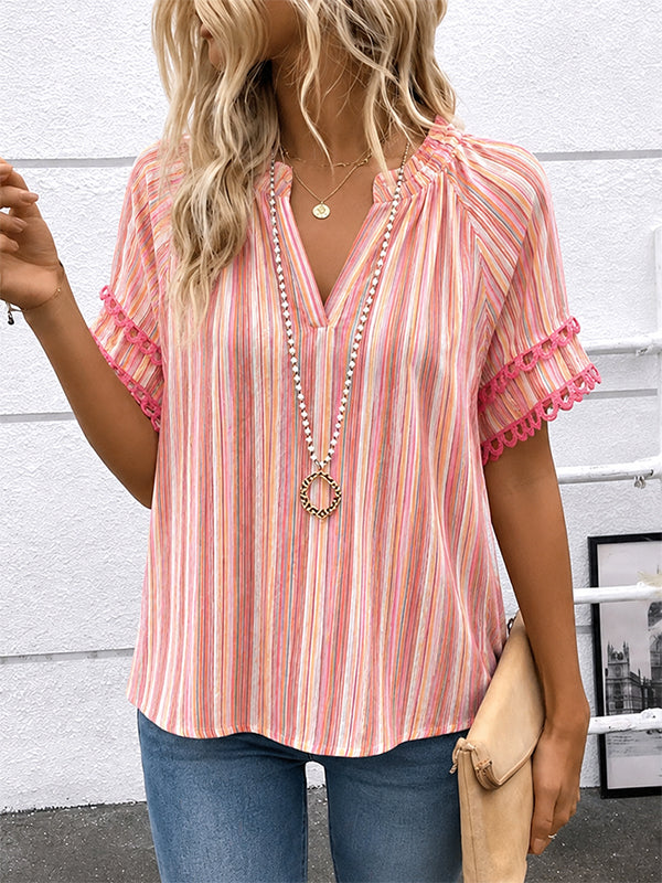 Sunset Stripe Lace Sleeve Blouse