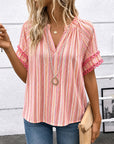 Sunset Stripe Lace Sleeve Blouse