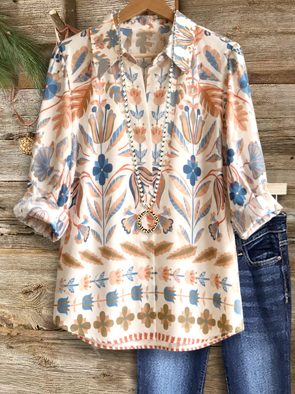Boho Garden Roll Sleeve Blouse