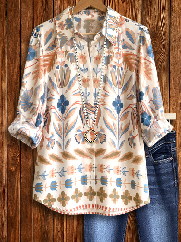 Boho Garden Roll Sleeve Blouse