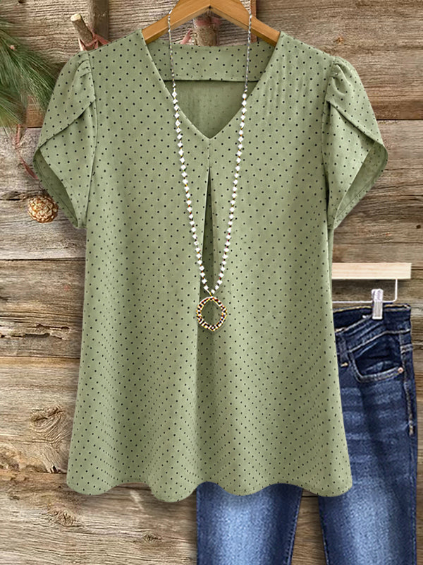 Sage Dot Tulip Sleeve Top