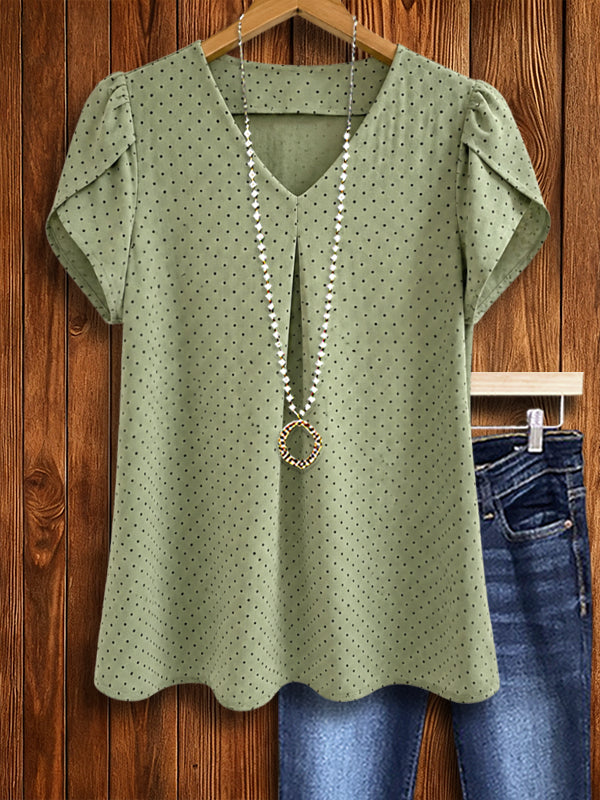 Sage Dot Tulip Sleeve Top