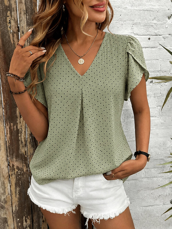 Sage Dot Tulip Sleeve Top