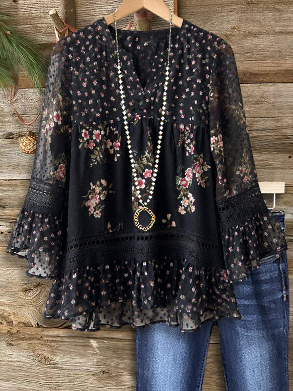 Midnight Bloom Lace Peplum Blouse