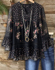Midnight Bloom Lace Peplum Blouse