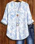 Blue Willow Roll Sleeve Henley Top